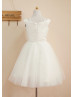 Boat Neckline Satin Tulle Knee Length Flower Girl Dress